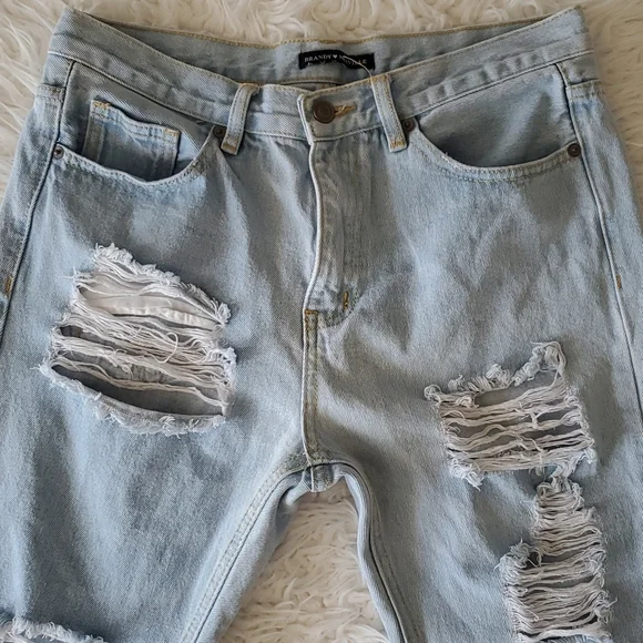 Brandy Melville Distressed Denim Pants Long Size Small - Picture 9 of 16